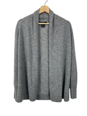 TAHARI NWOT 100% 2-Ply Cashmere Open Front Cardigan Sweater, Grey, Size Small